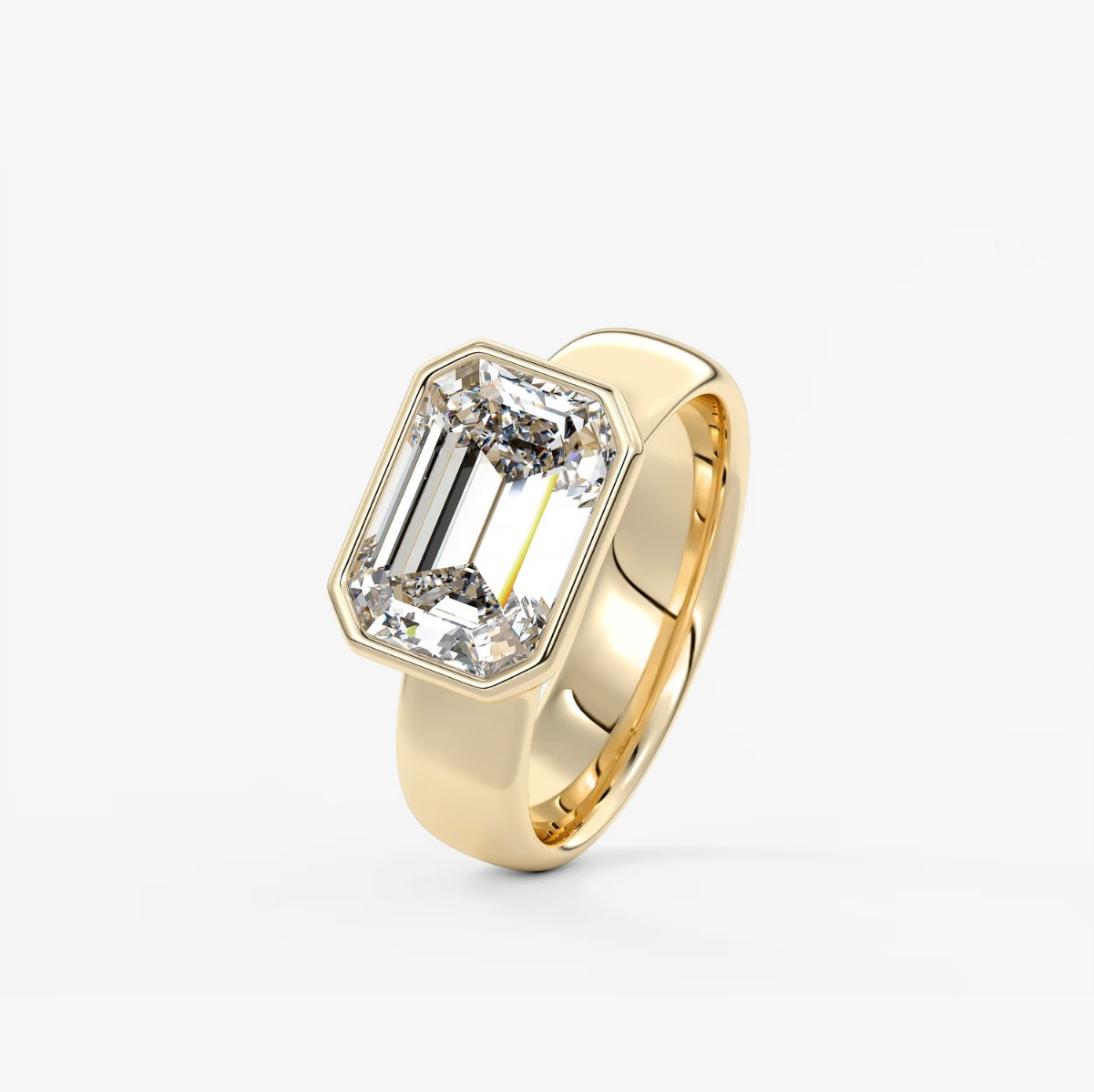 2.0CT Bezel Set East West Emerald Cut Lab Grown Diamond Chunky Ring