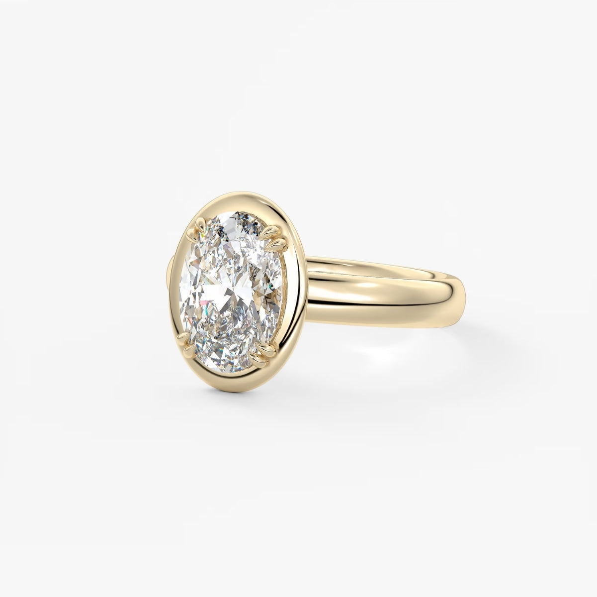 2.0CT Bezel Set Oval Cut Lab Grown Diamond Chunky Collet Engagement Ring