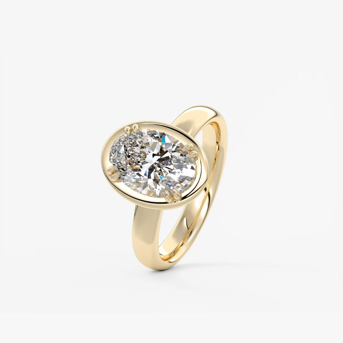 2.0CT Bezel Set Oval Cut Lab Grown Diamond Chunky Collet Engagement Ring