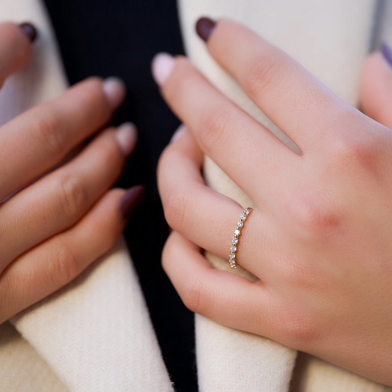 Round Lab Grown Diamond Floating Bubble Pave Wedding Band