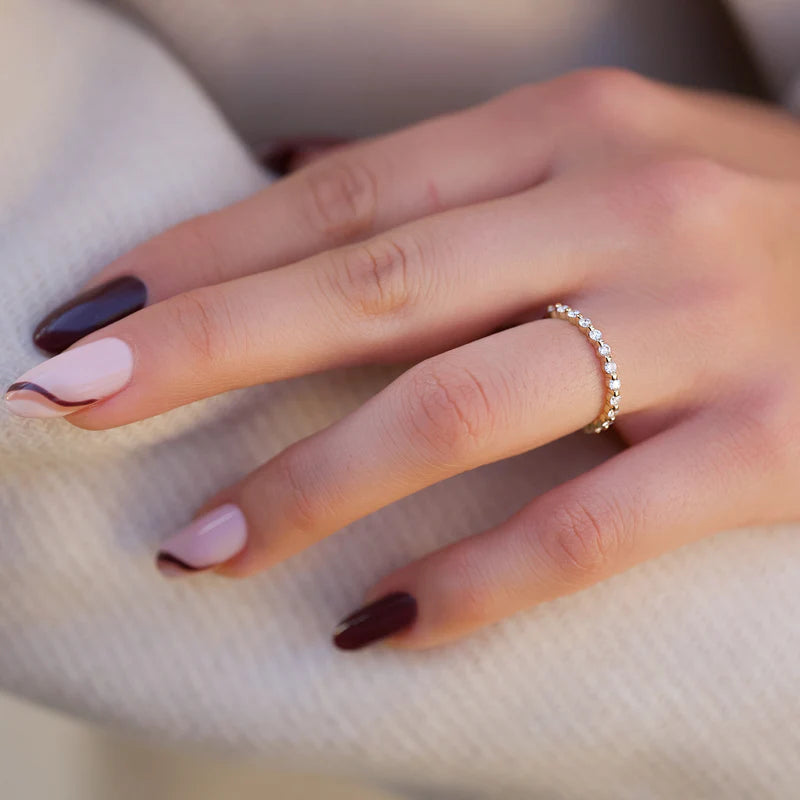 Round Lab Grown Diamond Floating Bubble Pave Wedding Band