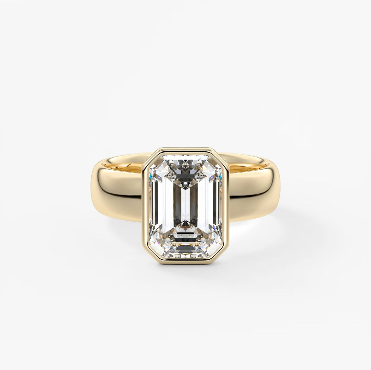 2.0CT Bezel Set Emerald Cut Lab Grown Diamond Chunky Ring