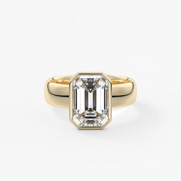 2.0CT Bezel Set Emerald Cut Lab Grown Diamond Chunky Ring