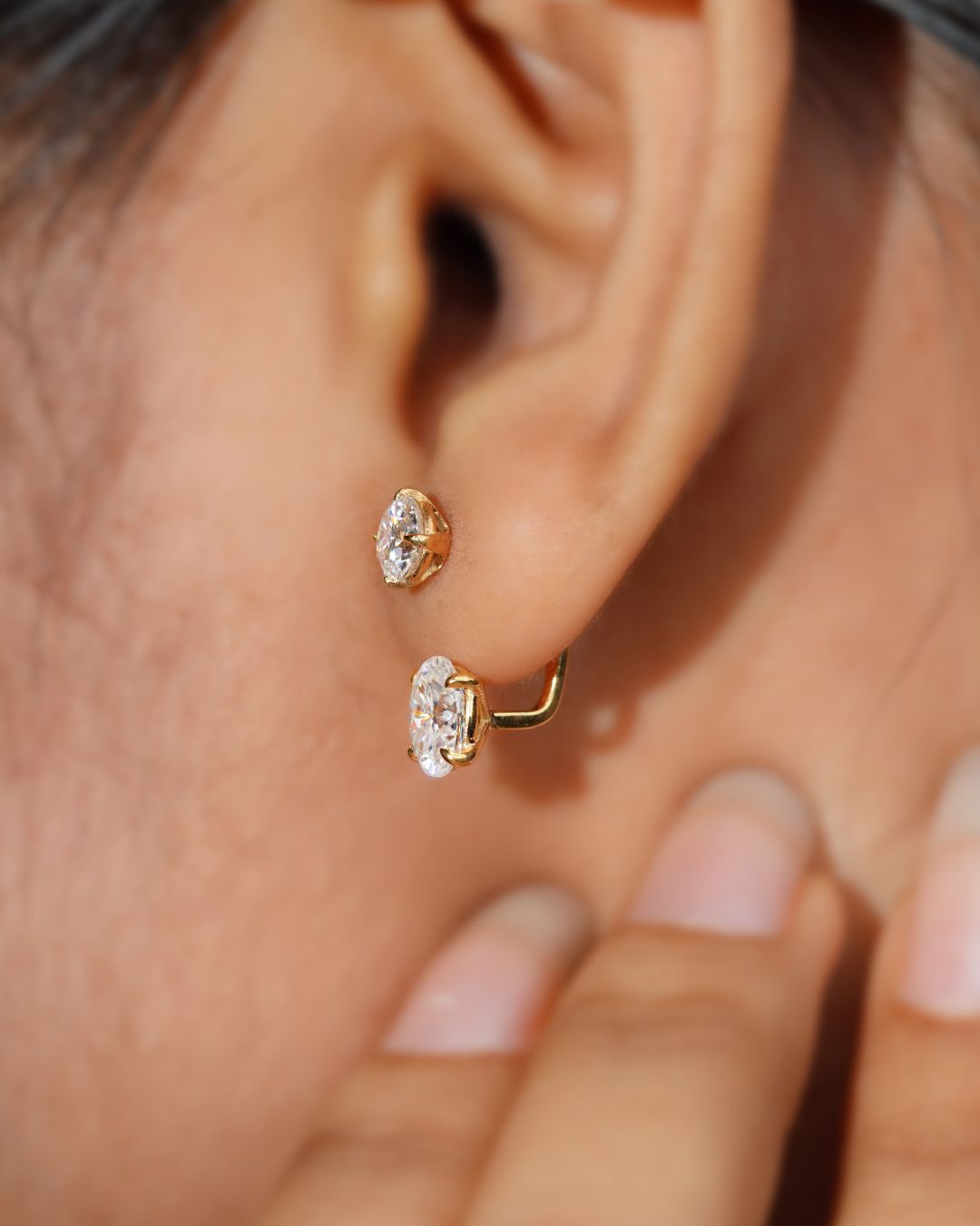 Round & Oval Lab Grown Diamond Front Back Drop Jacket Earrings