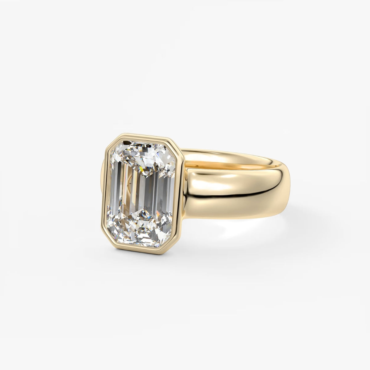 2.0CT Bezel Set Emerald Cut Lab Grown Diamond Chunky Ring