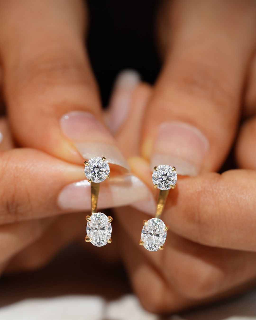 Round & Oval Lab Grown Diamond Front Back Drop Jacket Earrings