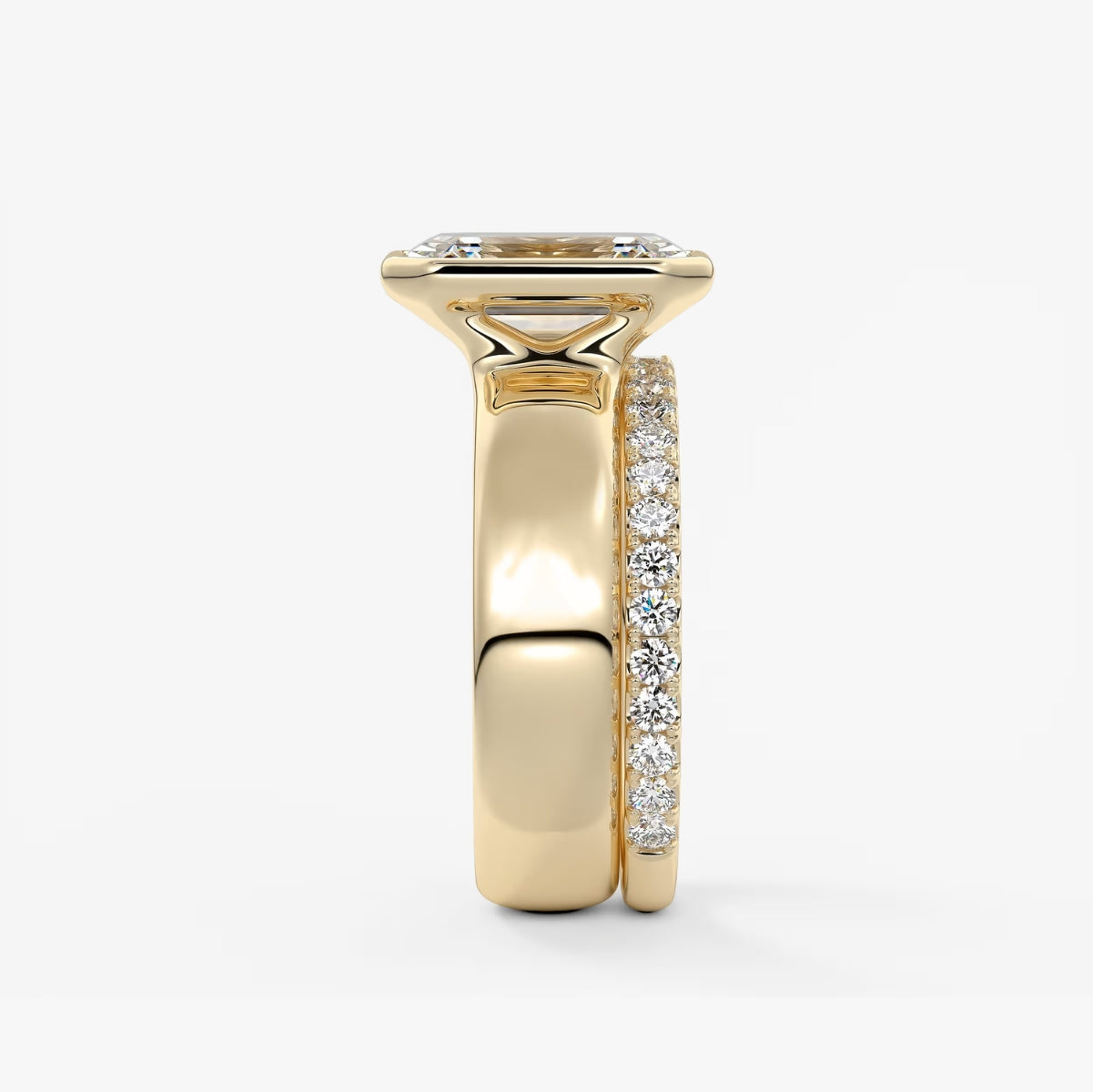 2.0CT Bezel Set Emerald Cut Lab Grown Diamond Chunky Ring