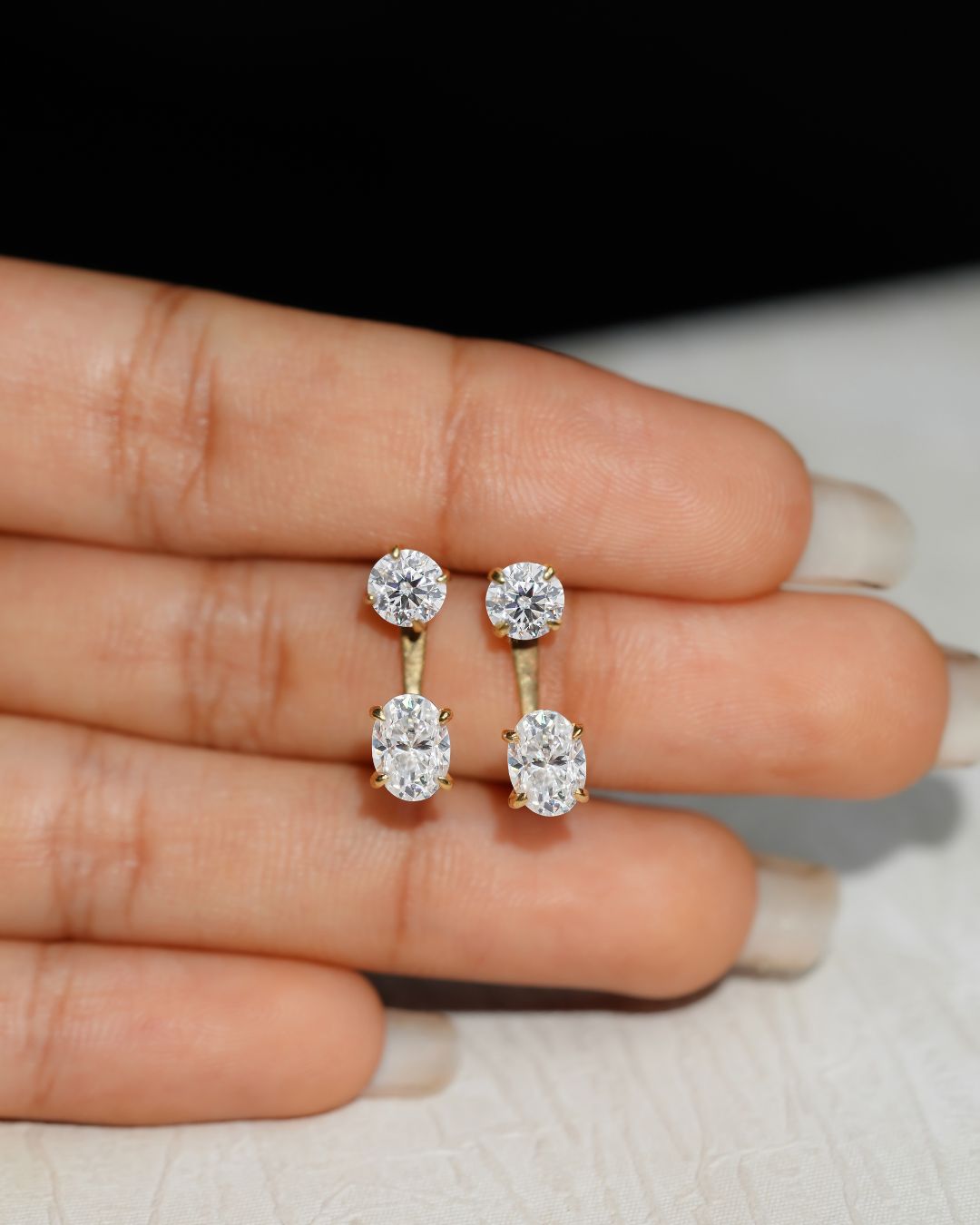 Round & Oval Lab Grown Diamond Front Back Drop Jacket Earrings
