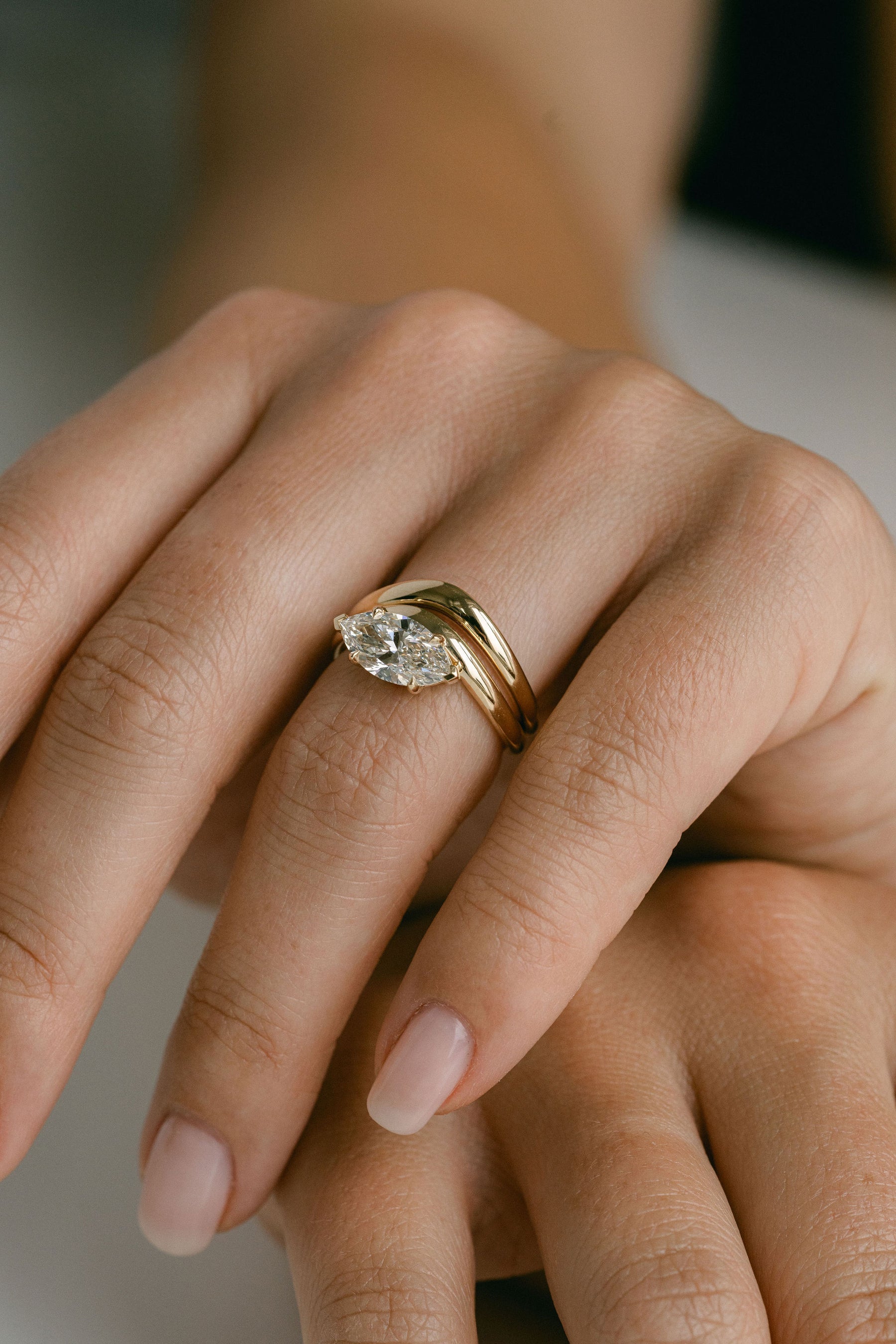 1.50CT East West Marquise Lab Grown Diamond Wave Band Engagement Ring