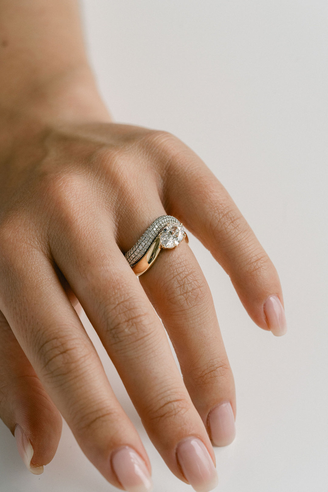 1.50CT East West Oval Lab Grown Diamond Wave Band Engagement Ring
