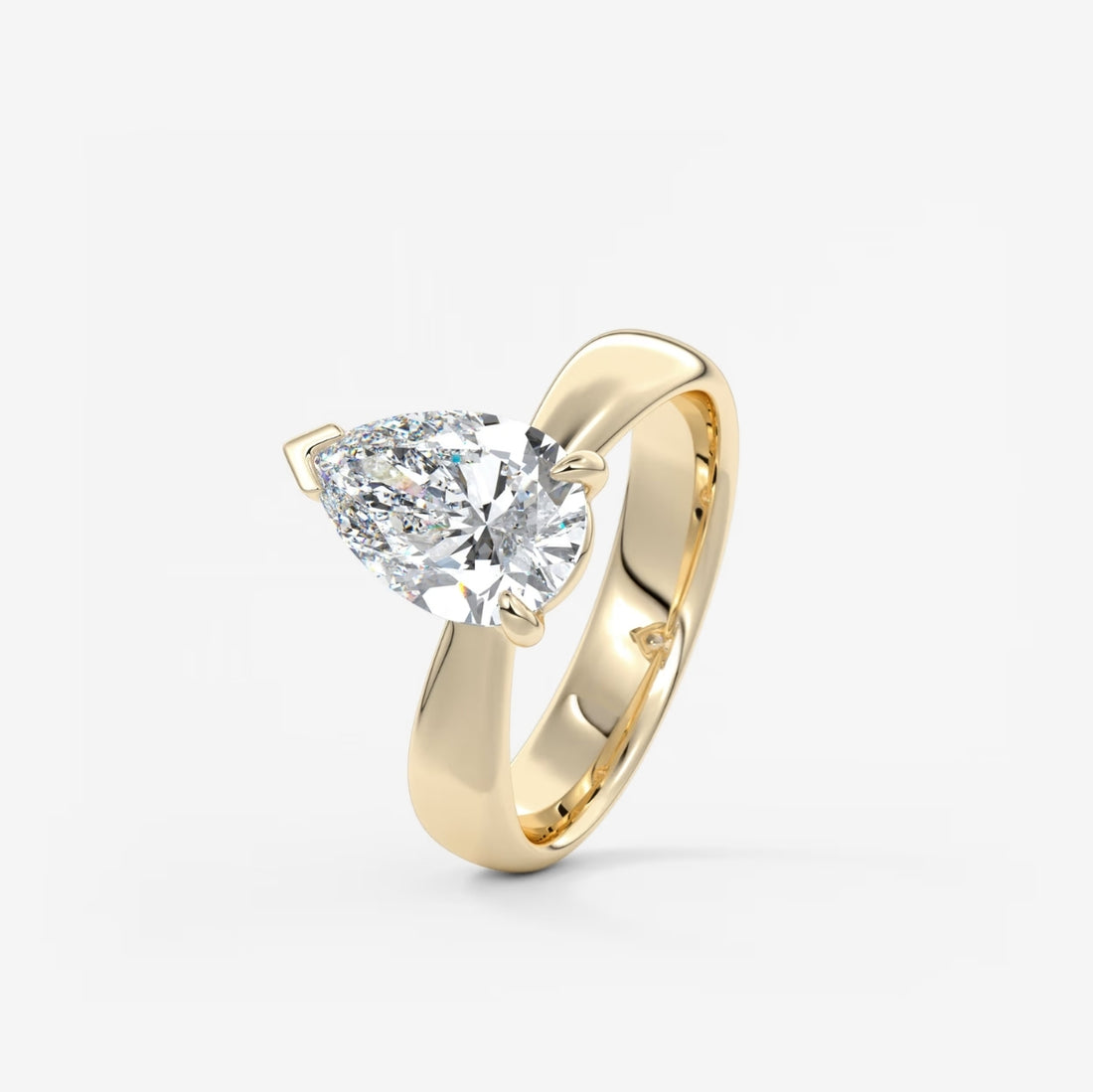 2.0CT Pear Cut Lab Grown Diamond Thick Band Engagement Ring