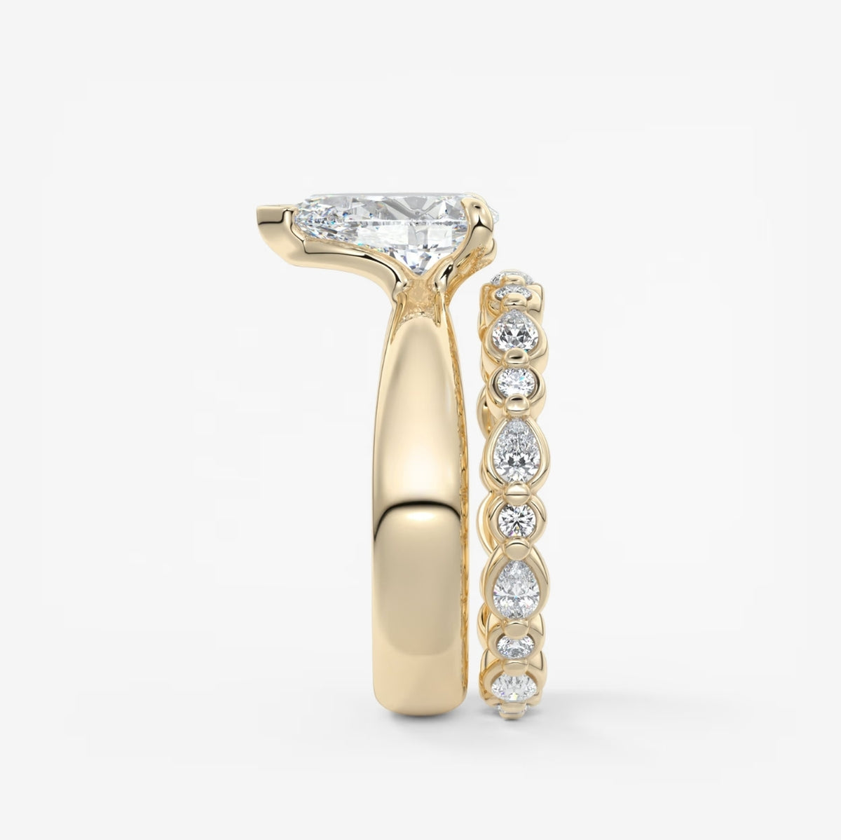 2.0CT Pear Cut Lab Grown Diamond Thick Band Engagement Ring
