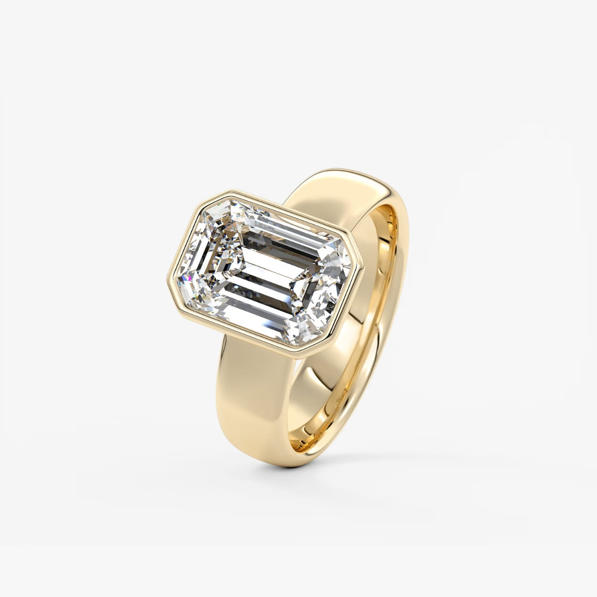 2.0CT Bezel Set Emerald Cut Lab Grown Diamond Chunky Ring