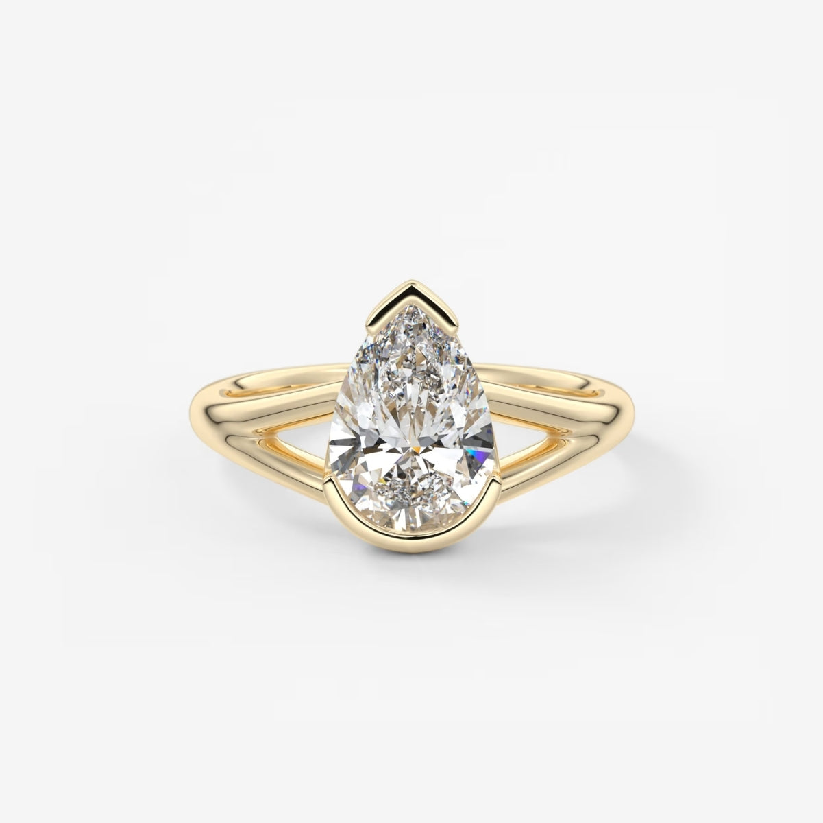 2.0CT Half Bezel Set Pear Cut Lab Grown Diamond Split Shank Engagement Ring