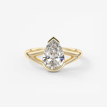 2.0CT Half Bezel Set Pear Cut Lab Grown Diamond Split Shank Engagement Ring