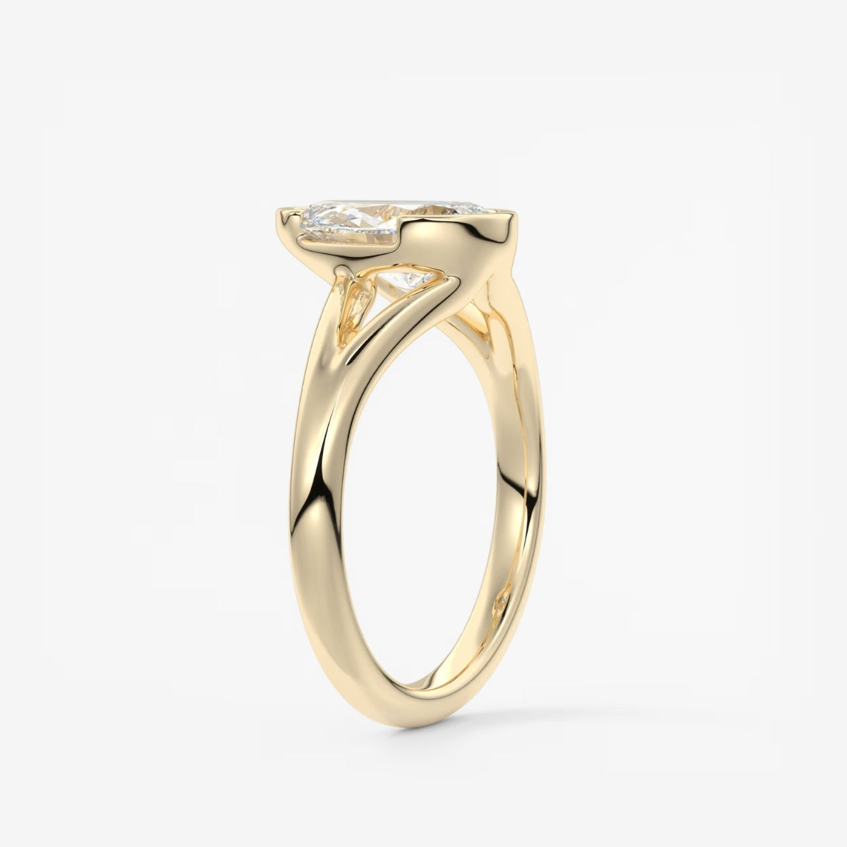 2.0CT Half Bezel Set Pear Cut Lab Grown Diamond Split Shank Engagement Ring