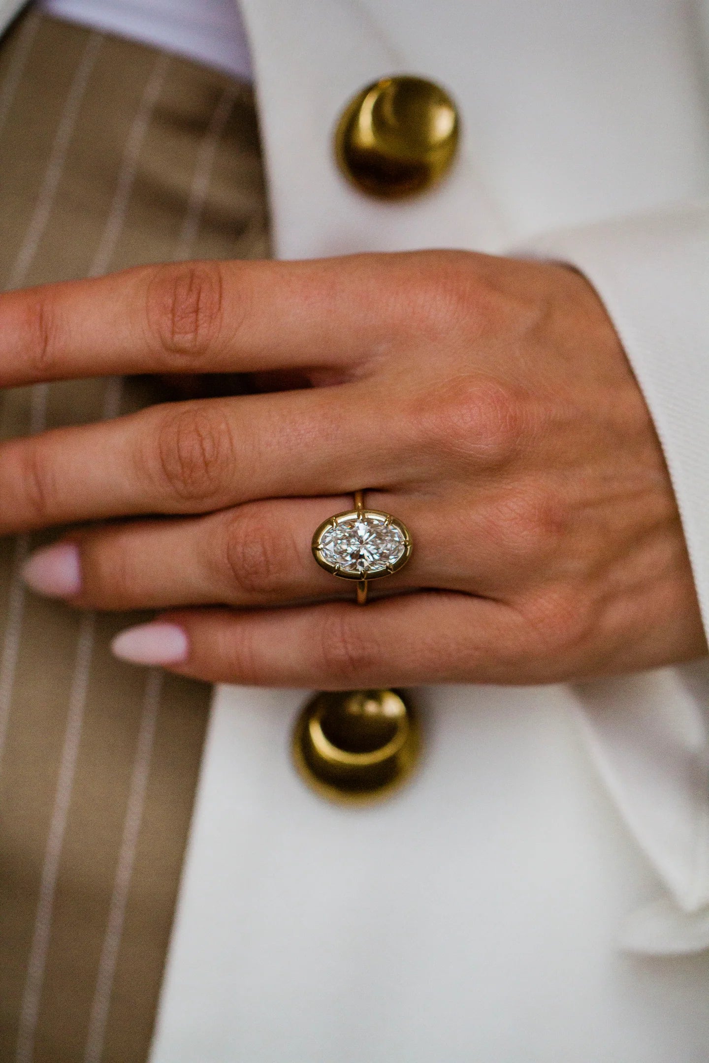 3.50CT Bezel Set Oval Lab Grown Diamond Solitaire Engagement Ring
