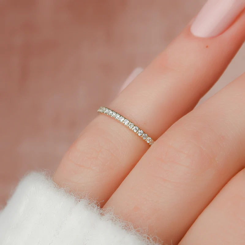 Round Lab Grown Diamond Half Eternity Pave Wedding Band