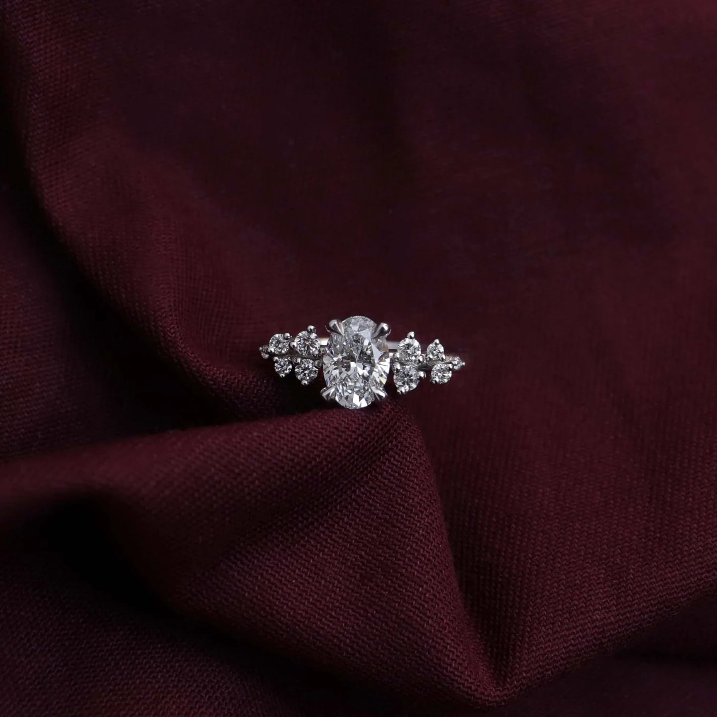 1.0CT Oval Lab Grown Diamond Cluster Vintage Style Engagement Ring