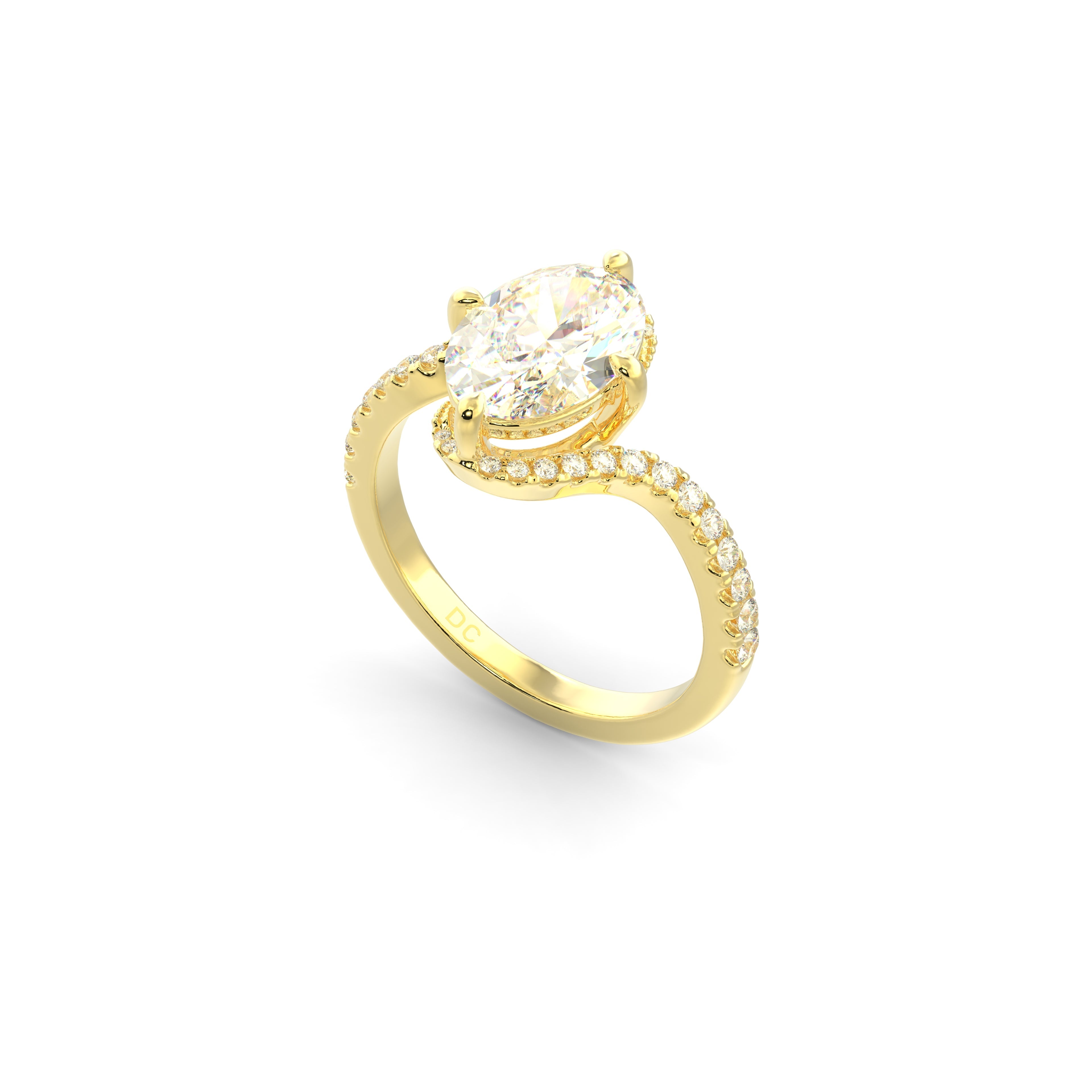2.0CT Oval Lab Grown Diamond Pave Bypass Engagement Ring