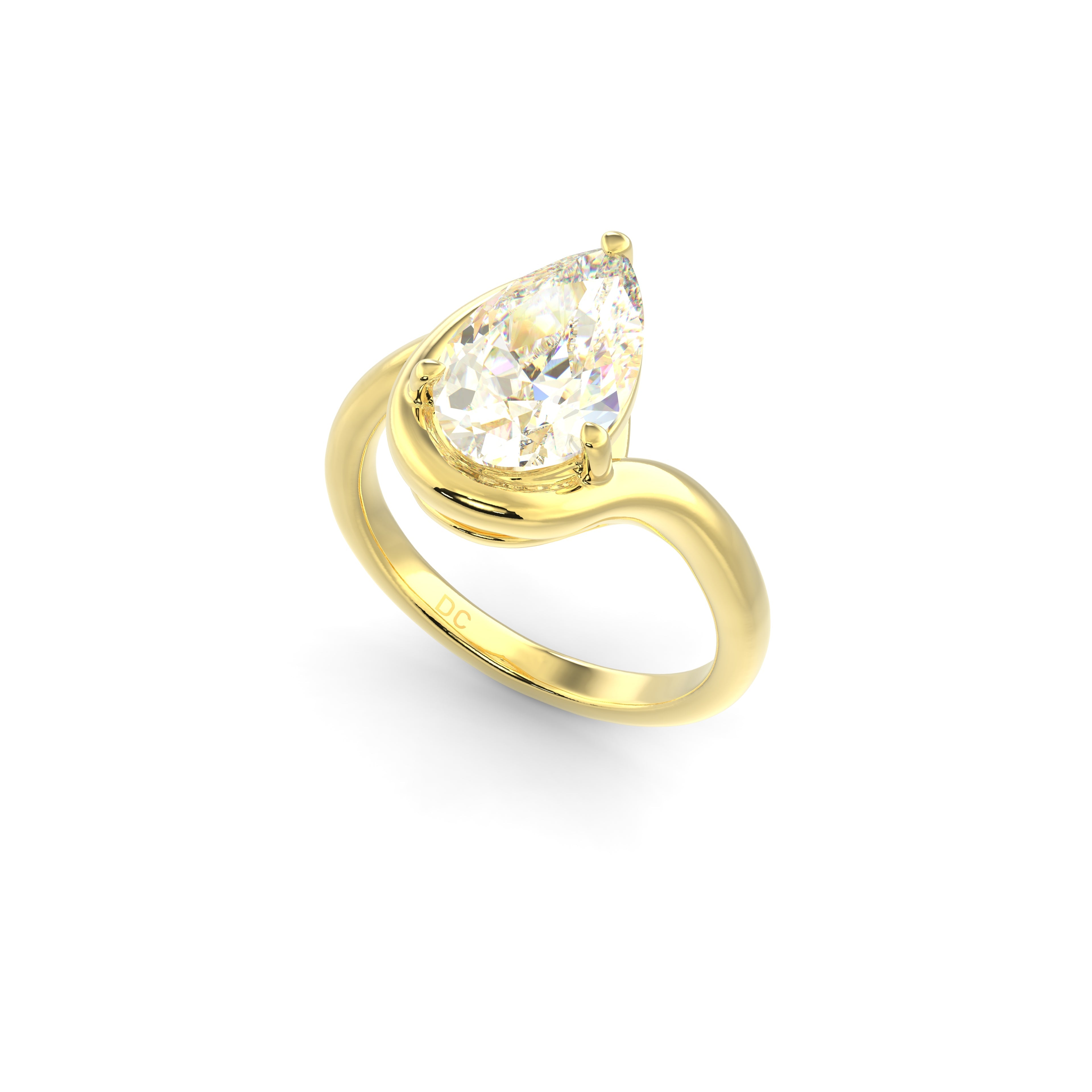2.0CT Half Bezel Set Pear Lab Grown Diamond Bypass Engagement Ring
