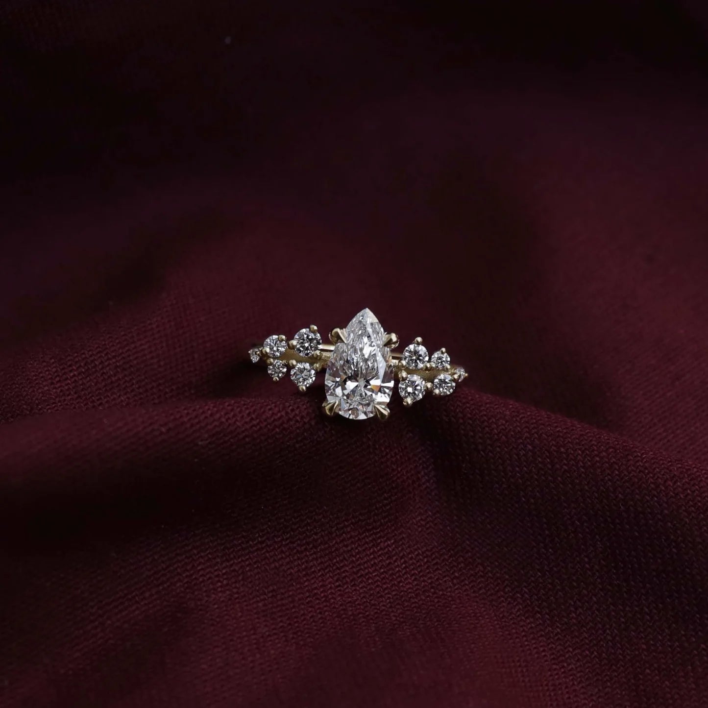 1.0CT Pear Lab Grown Diamond Cluster Vintage Style Engagement Ring