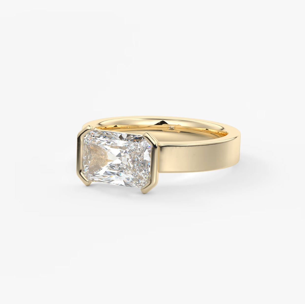 2.0CT Half Bezel Set Chunky East West Radiant Lab Grown Diamond Signet Ring
