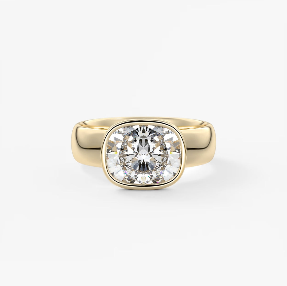 2.0CT Bezel Set East West Elongated Cushion Cut Lab Grown Diamond Chunky Ring