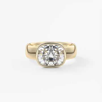 2.0CT Bezel Set East West Elongated Cushion Cut Lab Grown Diamond Chunky Ring
