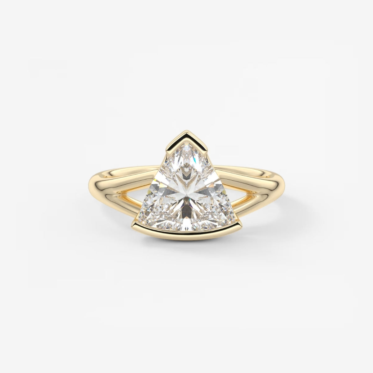 2.0CT Half Bezel Set Trillion Cut Lab Grown Diamond Split Shank Engagement Ring