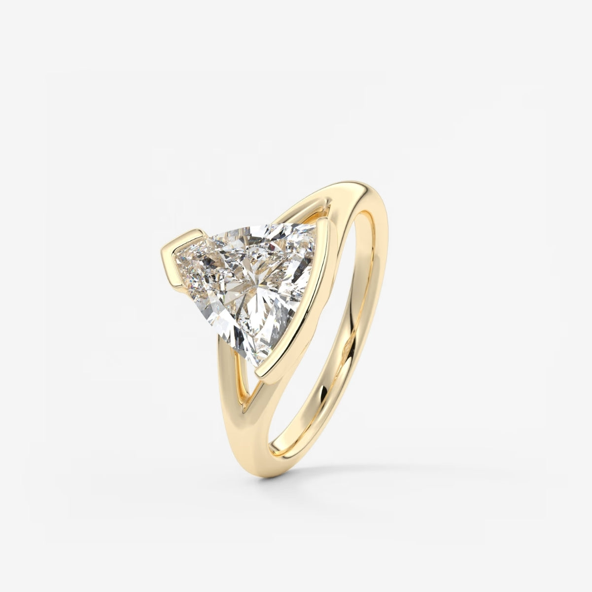 2.0CT Half Bezel Set Trillion Cut Lab Grown Diamond Split Shank Engagement Ring