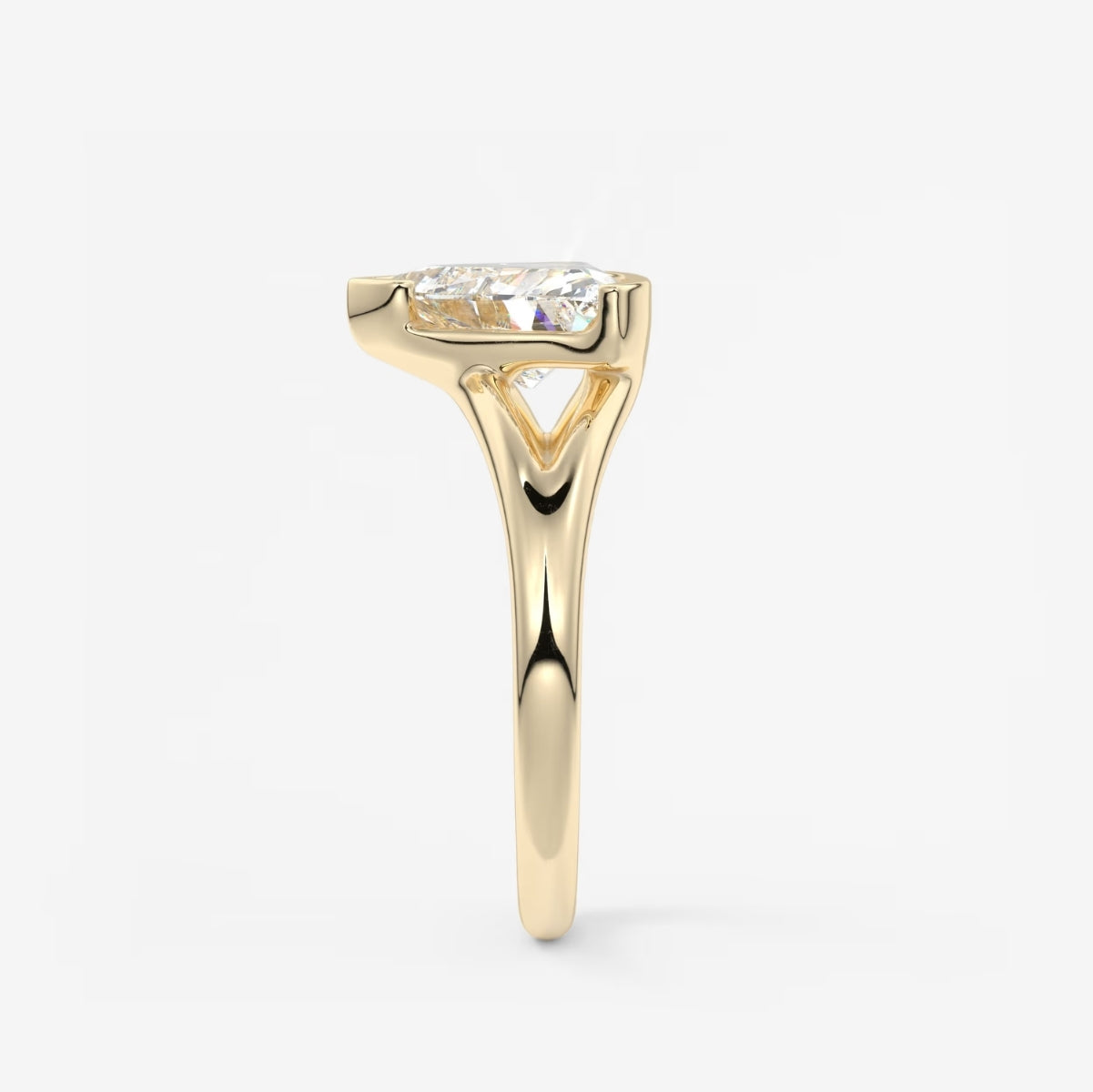 2.0CT Half Bezel Set Trillion Cut Lab Grown Diamond Split Shank Engagement Ring