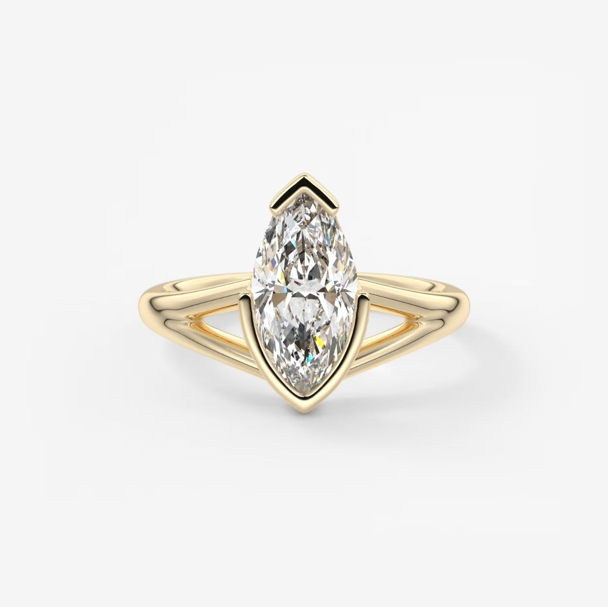 2.0CT Half Bezel Set Marquise Cut Lab Grown Diamond Split Shank Engagement Ring