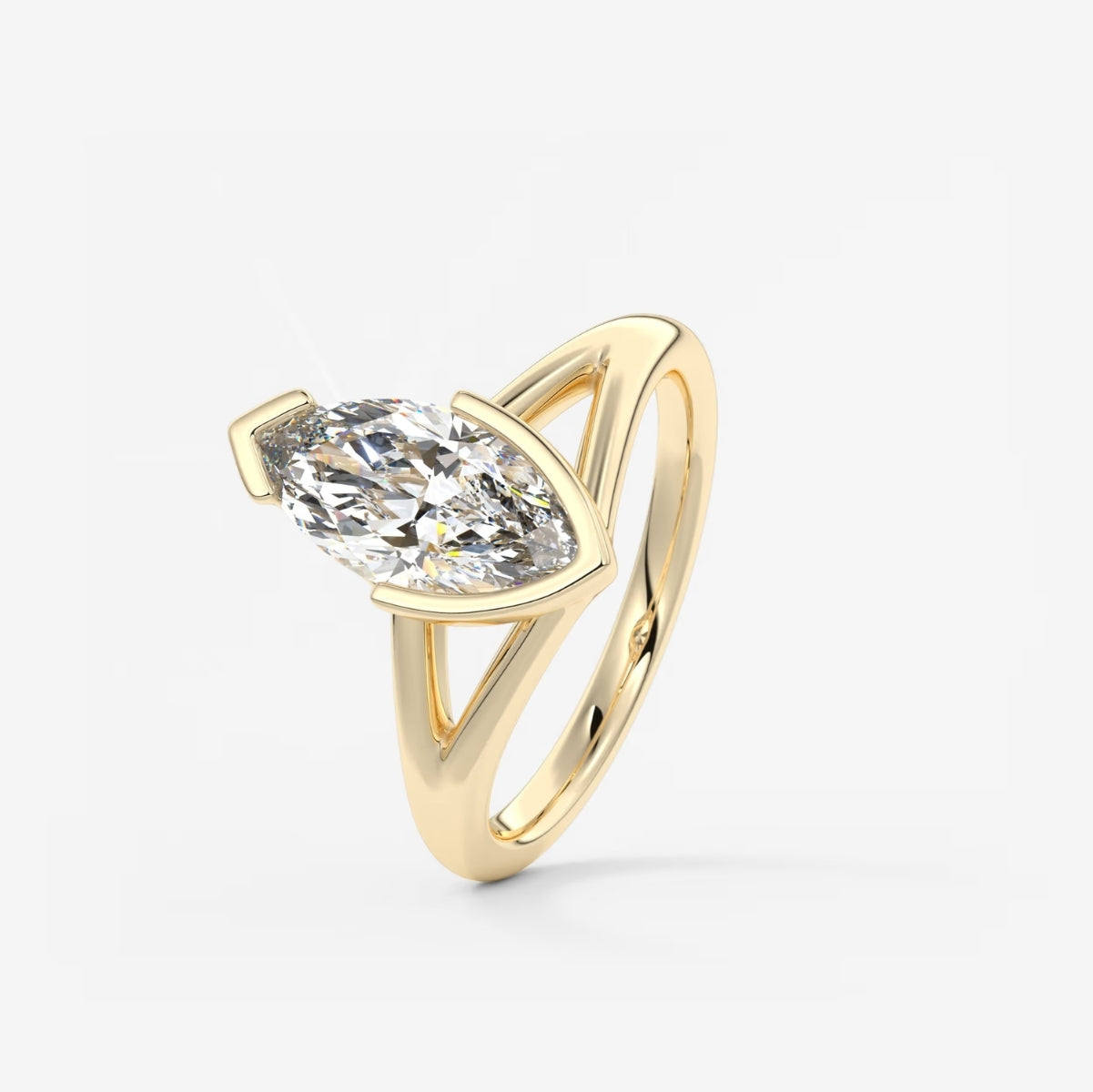 2.0CT Half Bezel Set Marquise Cut Lab Grown Diamond Split Shank Engagement Ring