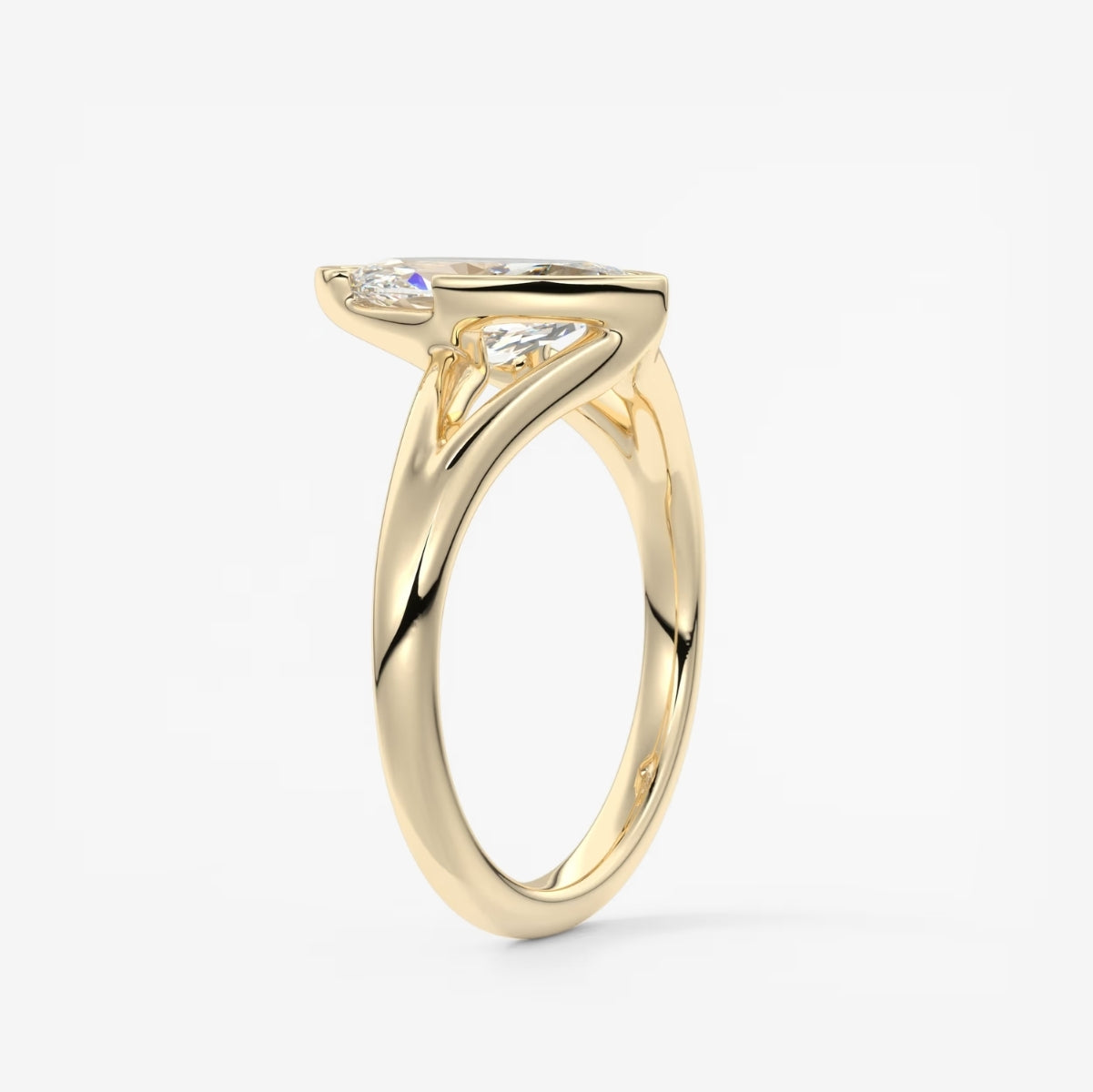 2.0CT Half Bezel Set Marquise Cut Lab Grown Diamond Split Shank Engagement Ring