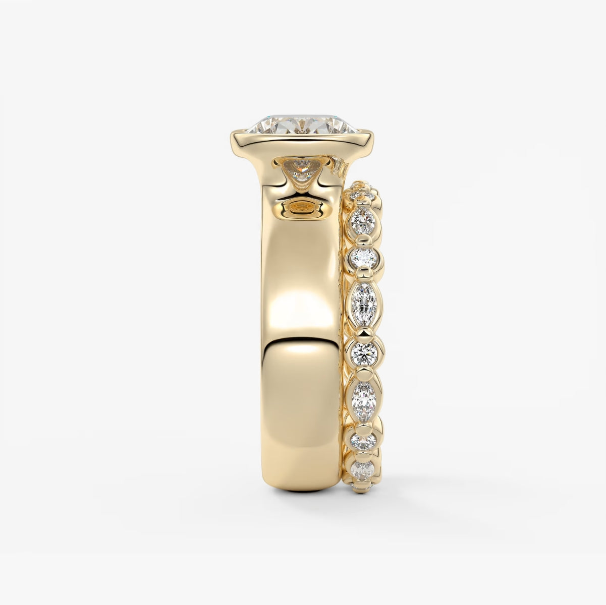 2.0CT Bezel Set East West Elongated Cushion Cut Lab Grown Diamond Chunky Ring