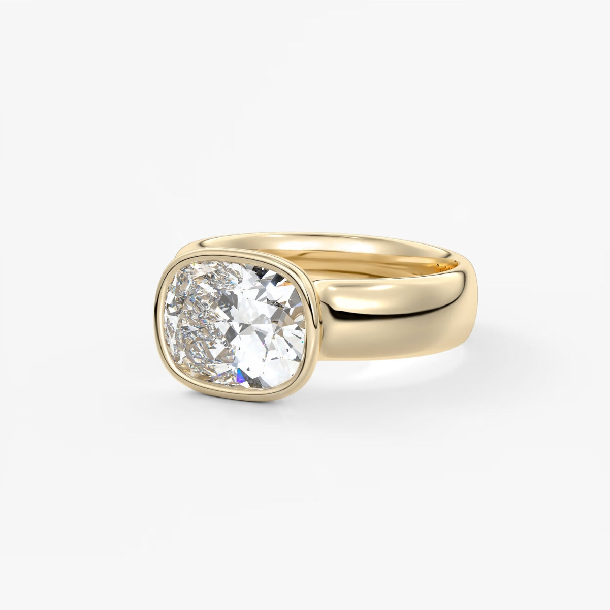 2.0CT Bezel Set East West Elongated Cushion Cut Lab Grown Diamond Chunky Ring