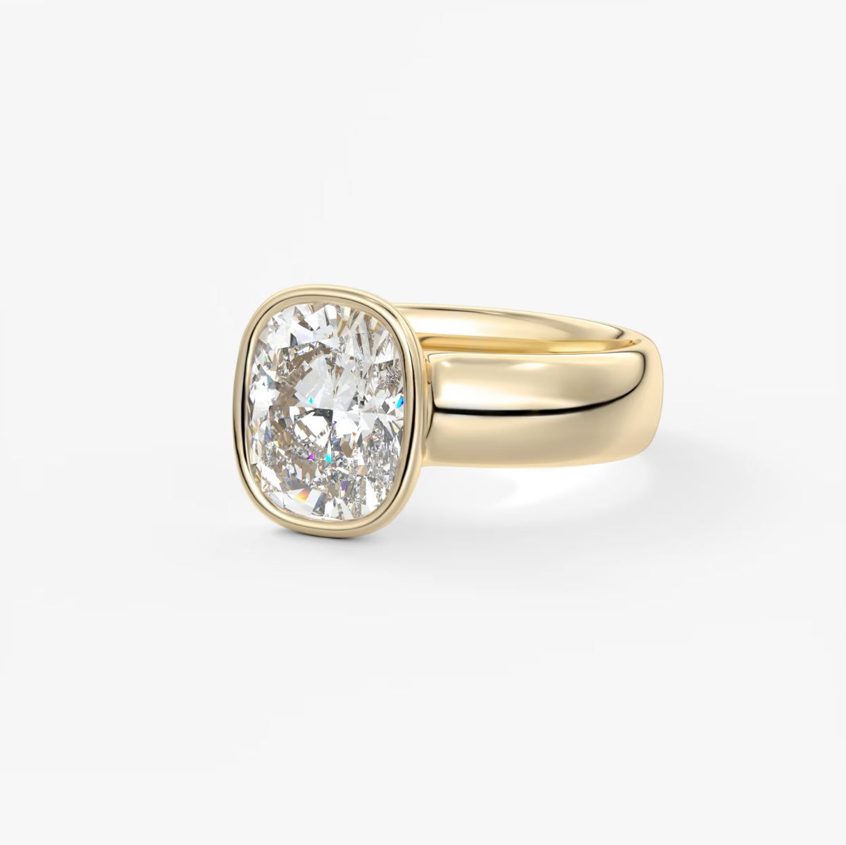 2.0CT Bezel Set Elongated Cushion Cut Lab Grown Diamond Chunky Ring