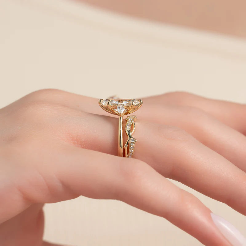 Round Lab Grown Diamond Pave Twig Wedding Band