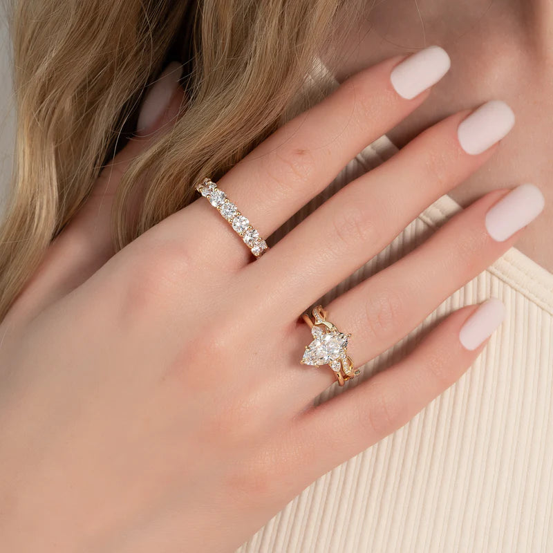 Round Lab Grown Diamond Pave Twig Wedding Band