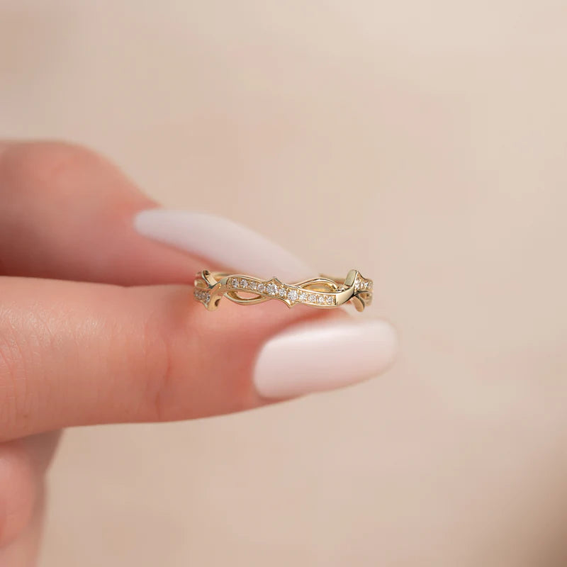 Round Lab Grown Diamond Pave Twig Wedding Band