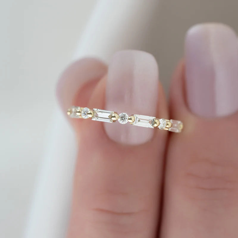 Round And East West Emerald Lab grown Diamond Floating Bubble Wedding Band