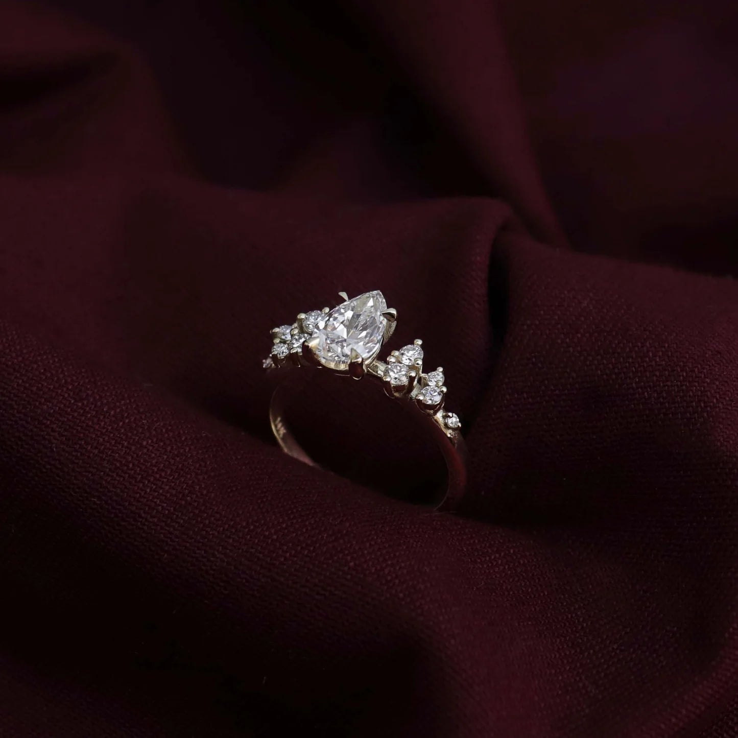 1.0CT Pear Lab Grown Diamond Cluster Vintage Style Engagement Ring