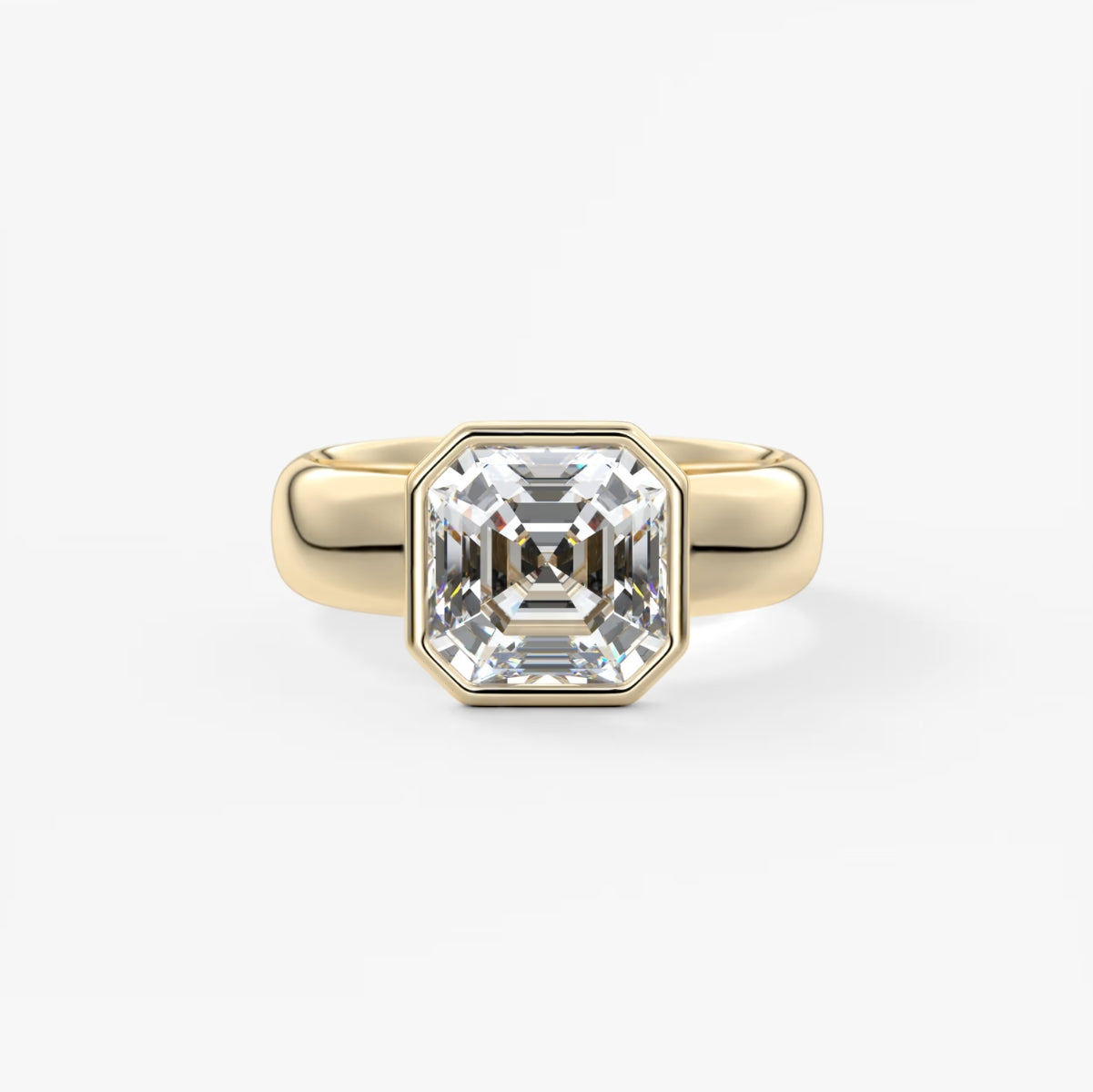 2.0CT Bezel Set Asscher Cut Lab Grown Diamond Chunky Ring