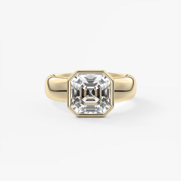 2.0CT Bezel Set Asscher Cut Lab Grown Diamond Chunky Ring