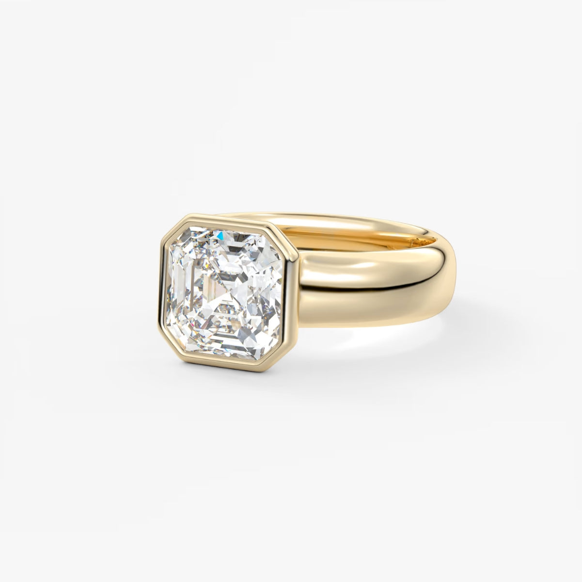 2.0CT Bezel Set Asscher Cut Lab Grown Diamond Chunky Ring