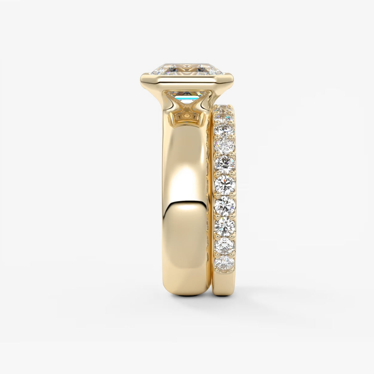 2.0CT Bezel Set Asscher Cut Lab Grown Diamond Chunky Ring