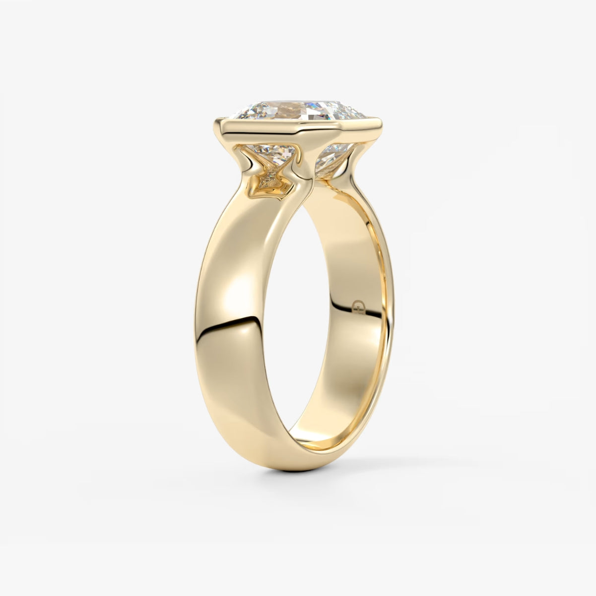 2.0CT Bezel Set Asscher Cut Lab Grown Diamond Chunky Ring