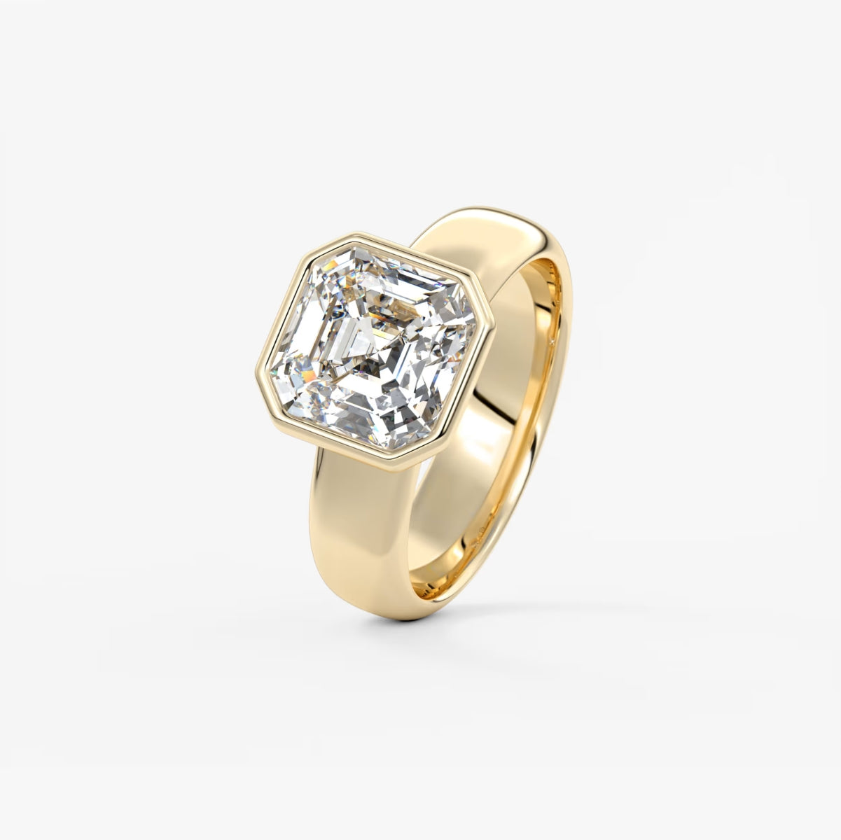 2.0CT Bezel Set Asscher Cut Lab Grown Diamond Chunky Ring