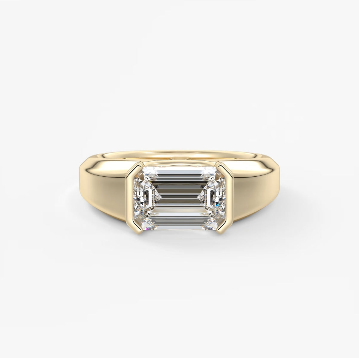 2.0CT Half Bezel Set East West Emerald Lab Grown Diamond Chunky Signet Ring